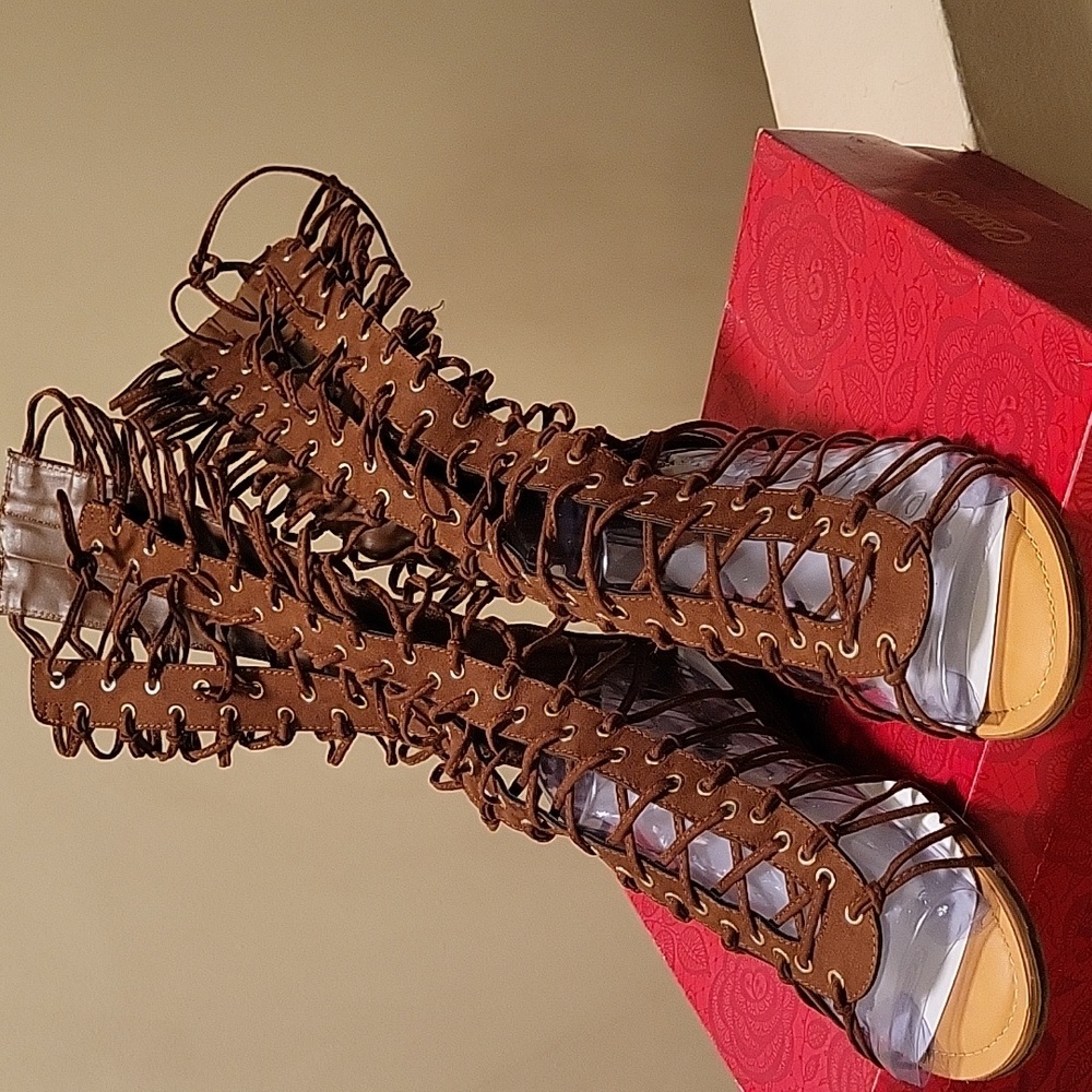 Brown lace up gladiator sandals